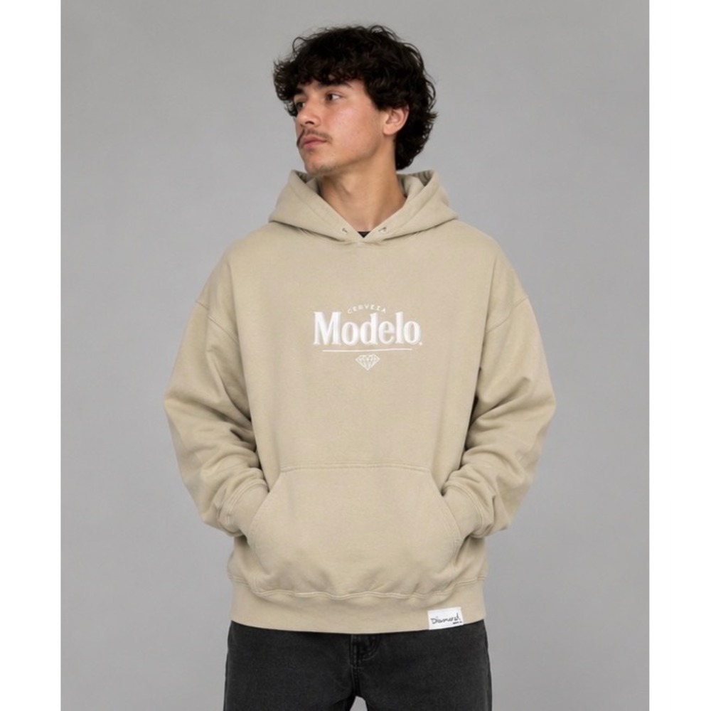 Diamond Supply Co x Modelo Cerveza Hoodie Tan Mens Large Pullover Sweatshirt Y2K